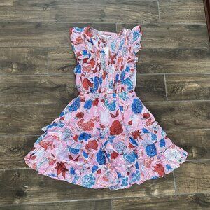 Bb Dakota On The Ruffle Pleated Mini Dress Women's S Pink Multi Split Neck(048)
